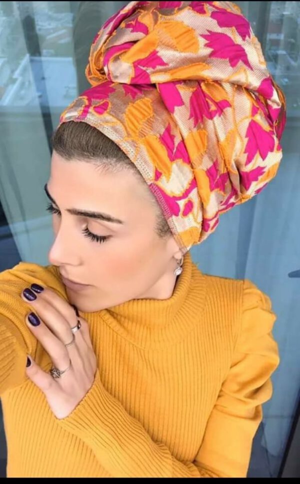 מטפחת דגם "תחרה חרדל פוקסיה זהב"